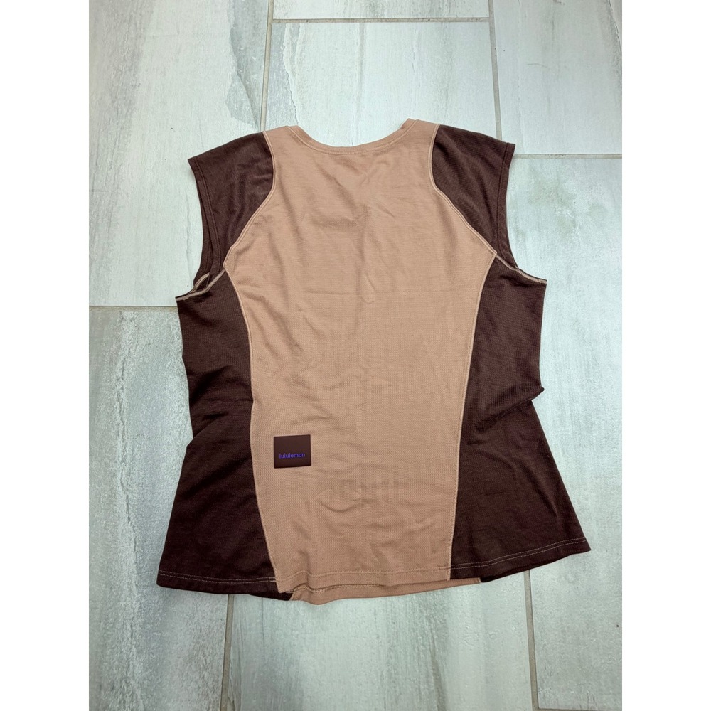 Lululemon Cap Sleeve Hiking Tank Brown Tan Colorblock Pocket Size 8 LW1DSGS